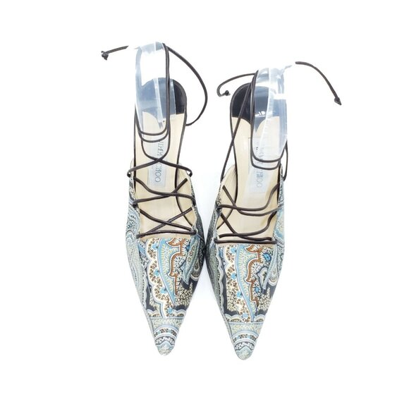 Jimmy Choo Jade Paisley Lace-Up Heels Brown Blue Leather Sole EUR 40 US 10 - Picture 4 of 9